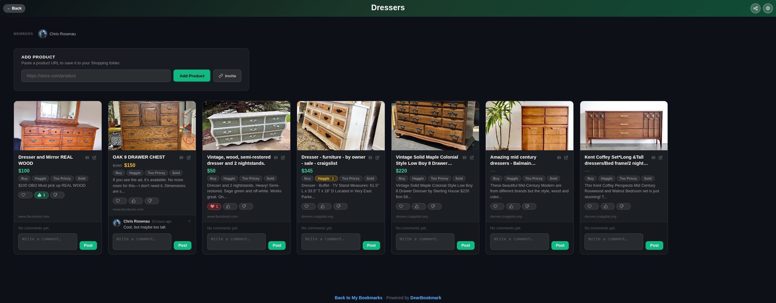 Shared team shopping folder preview