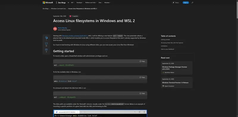 Access Linux filesystems in Windows and WSL 2