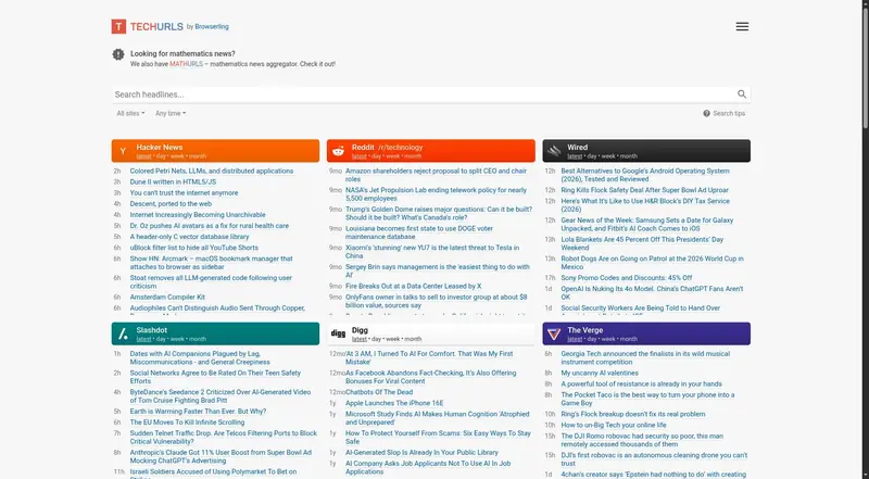 TechURLs – A neat technology news aggregator