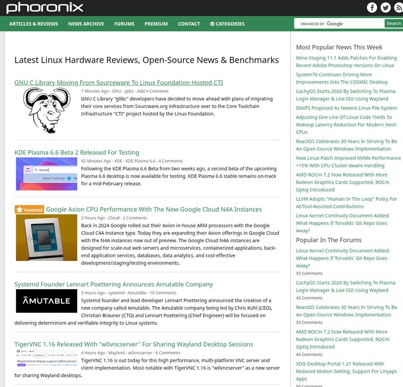 Linux Hardware Reviews & Performance Benchmarks, Open-Source News - Phoronix