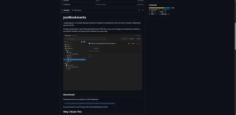 SellswordSoftware/justbookmarks: A simple desktop bookmark manager that uses the Netscape Bookmark HTML format so you can keep one browser-independent source of truth.