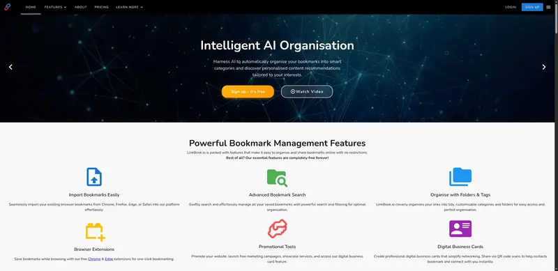 Free AI Bookmark Manager | Organise Bookmarks - LinkBook.io