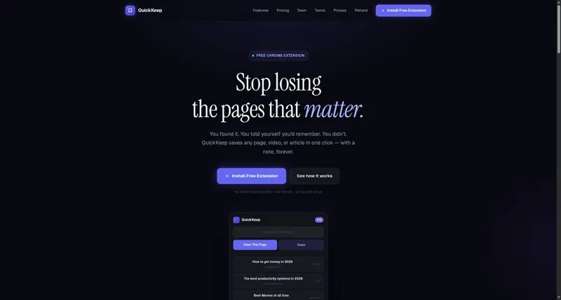 QuickKeep — Save Any Page Instantly | Chrome Extension