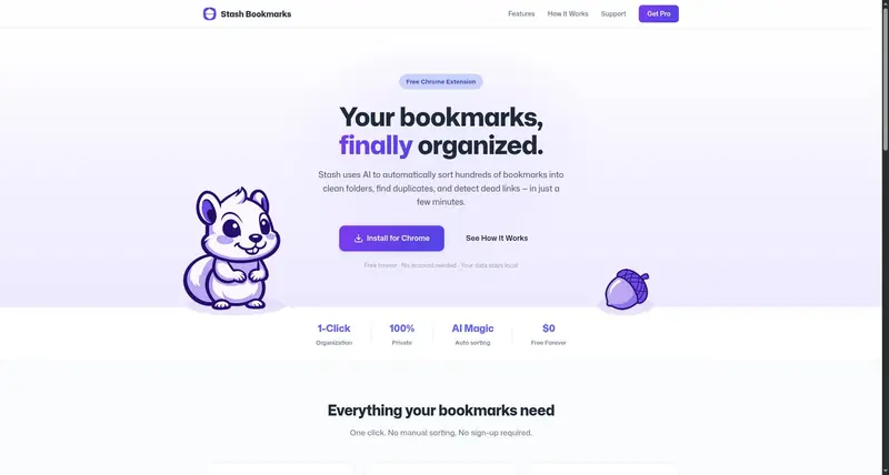 Stash — AI-Powered Bookmark Organizer for Chrome, Edge, and Firefox