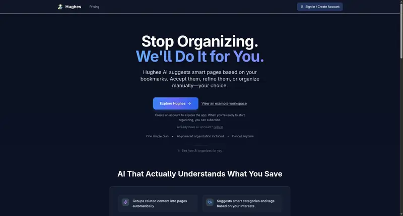 Hughes - AI Bookmark Manager & Research Organizer | Save, Tag & Find Anything