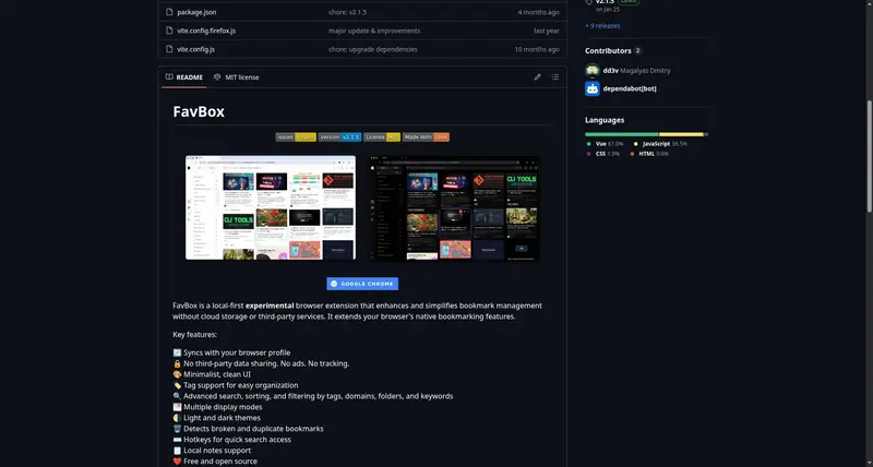 dd3v/favbox: 🔖 FavBox is a local-first experimental browser extension that enhances and simplifies bookmark management without cloud storage or third-party services.