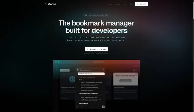 DevStash – Bookmark Manager App for Developers (Save Code, Links & Docs)