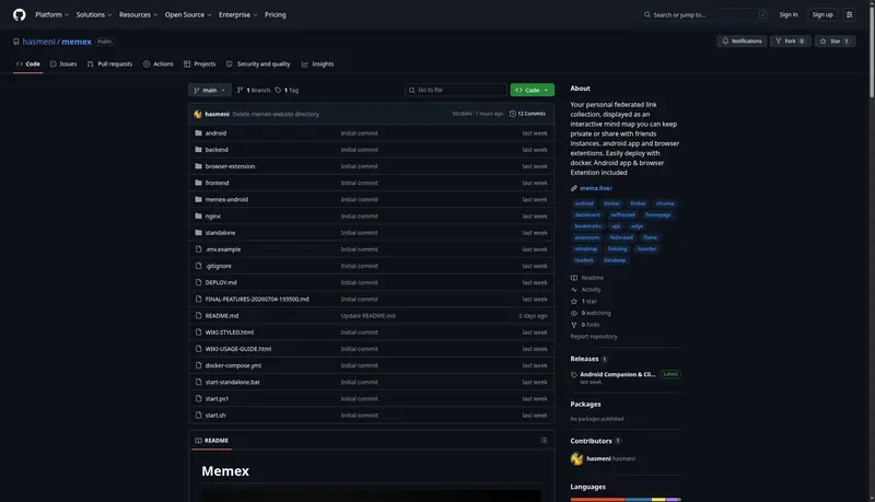 GitHub - hasmeni/memex: Your personal federated link collection, displayed as an interactive mind map you can keep private or share with friends instances. android app and browser extentions. Easily deploy with docker. Android app & browser Extention included · GitHub