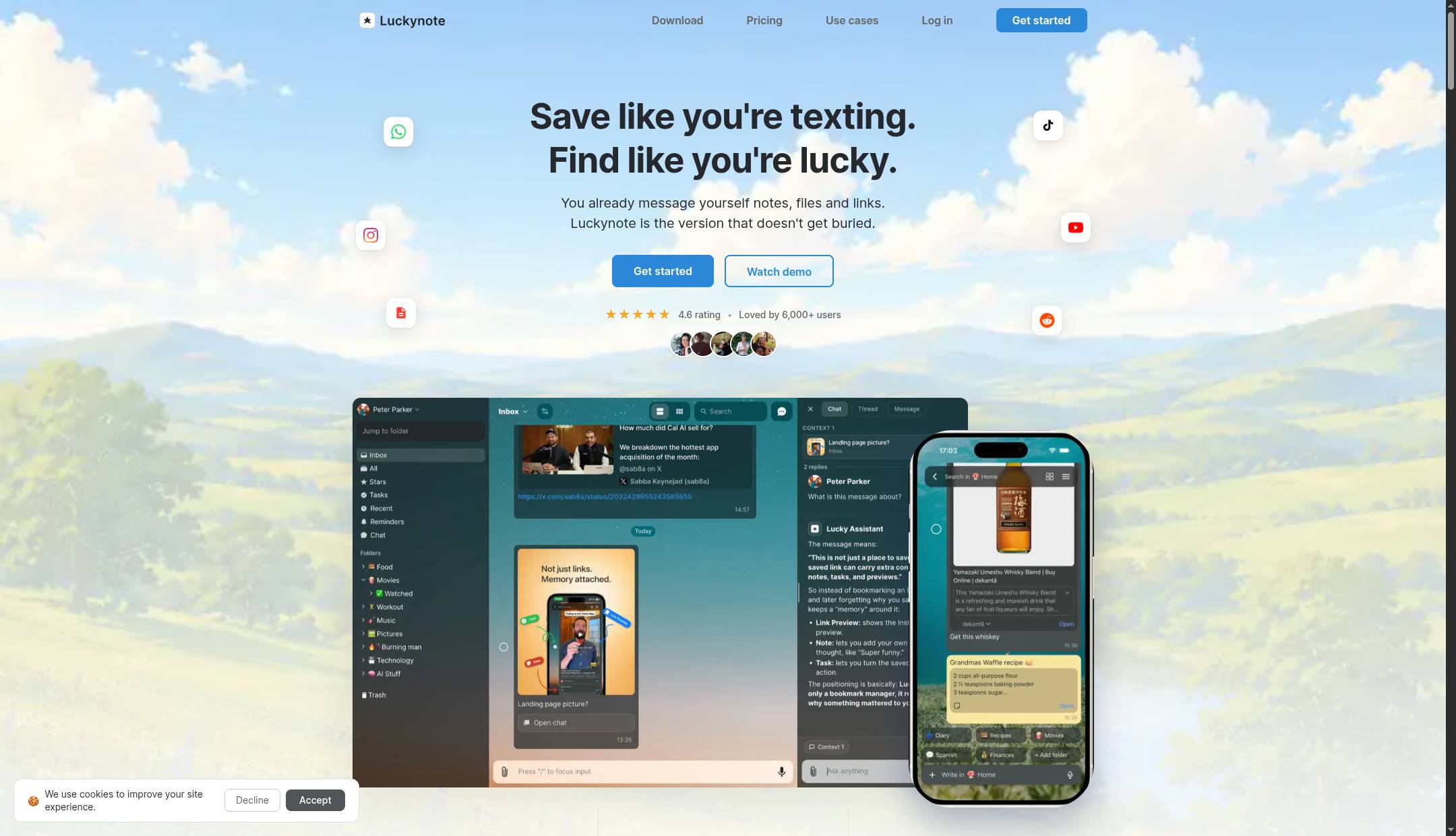 Luckynote | Message yourself notes, links, tasks, and files